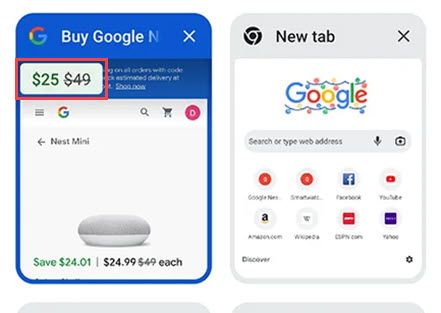Значок снижения цены на вкладке в Chrome.