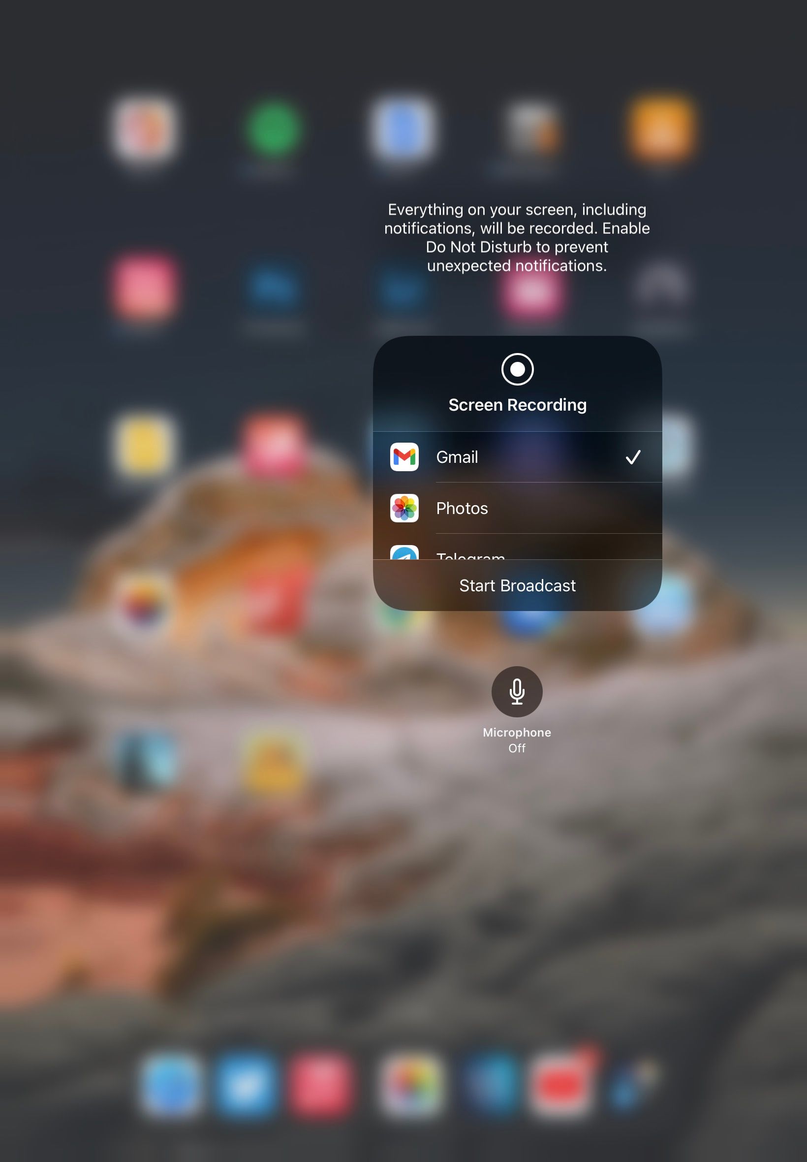 Опции записи экрана: включение микрофона