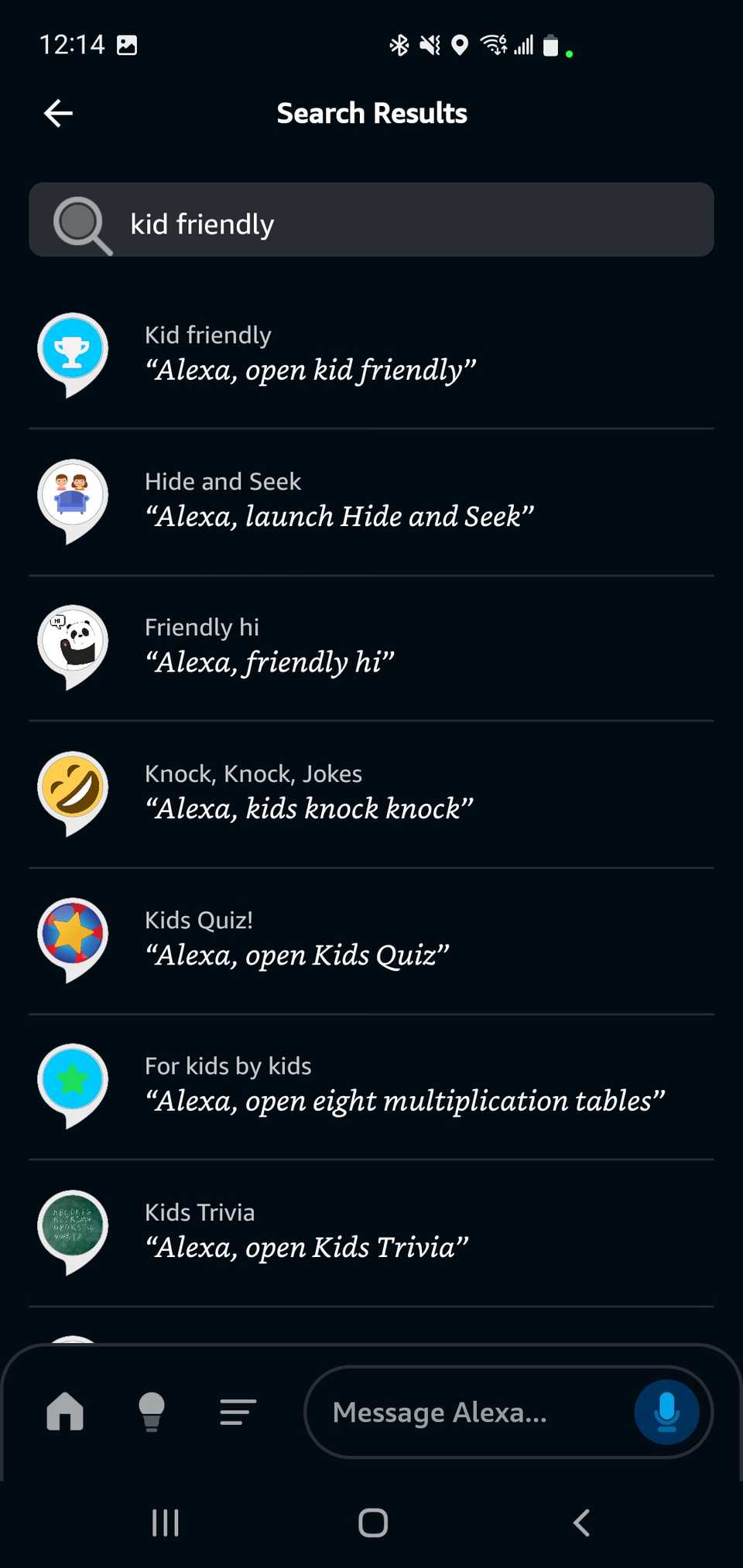 Search for Kid Friendly Games on Alexa App.