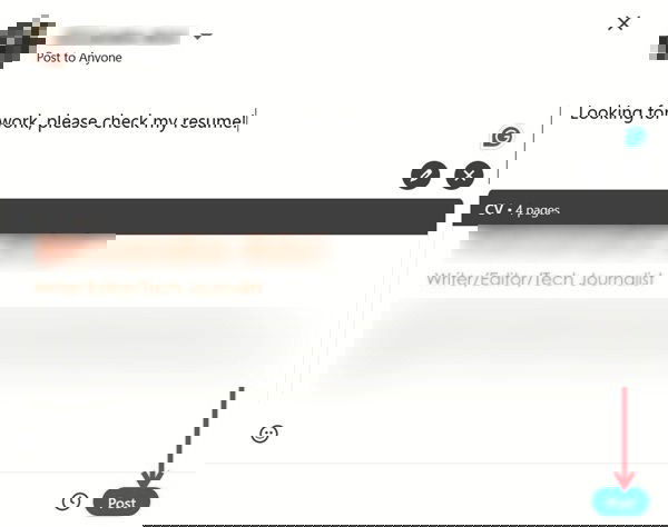 Кнопка публикации поста в LinkedIn на ПК