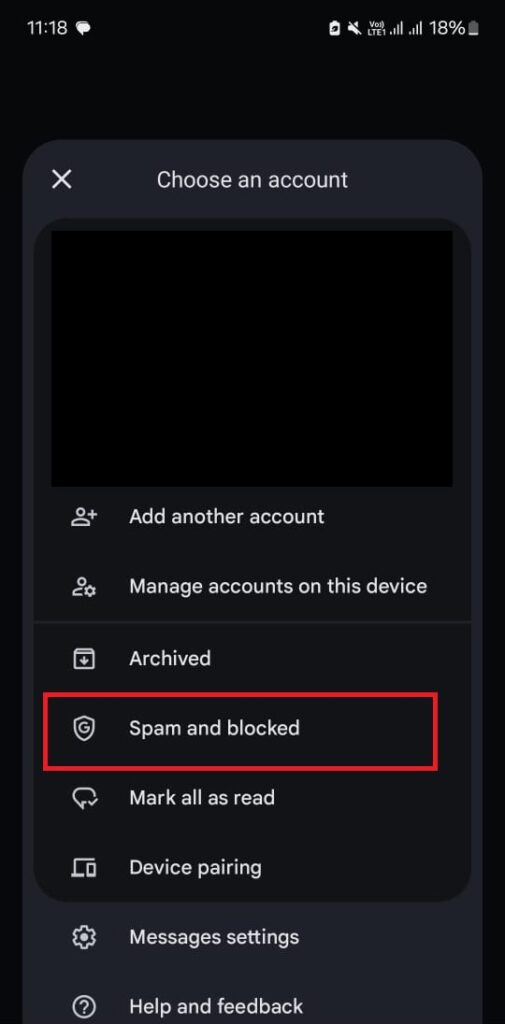Carpeta Spam en la app de Mensajes