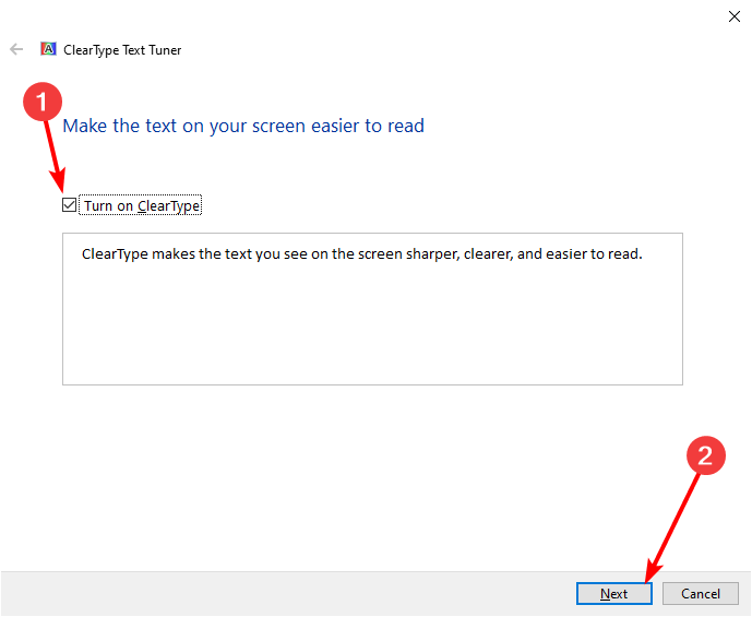 включение cleartype и выбор образцов