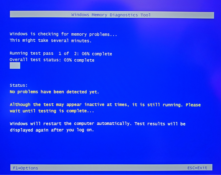Результат проверки памяти Windows