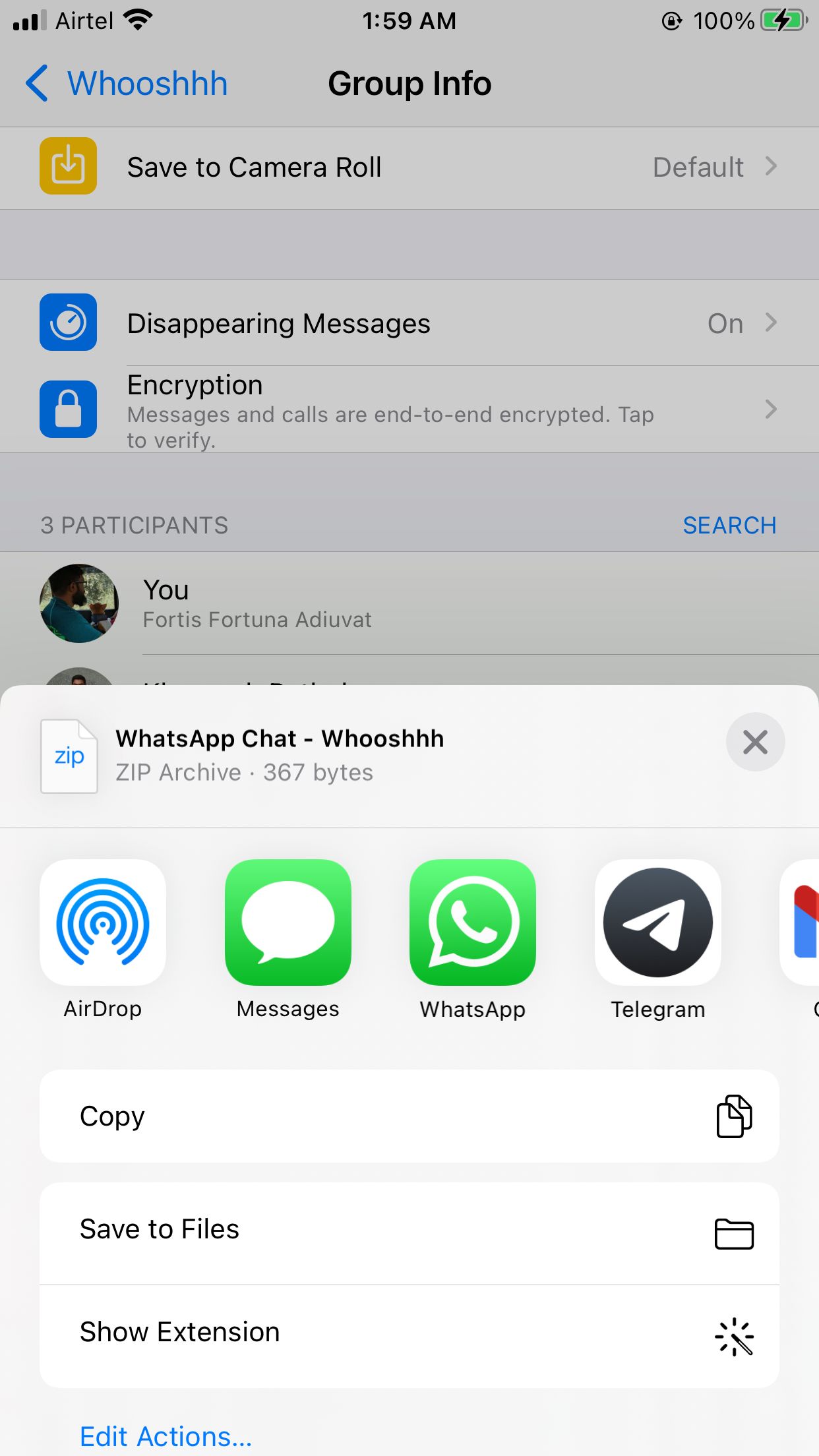 Поделиться групповым чатом в Telegram на iPhone