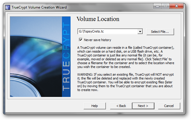 Выбор файла-контейнера на флешке