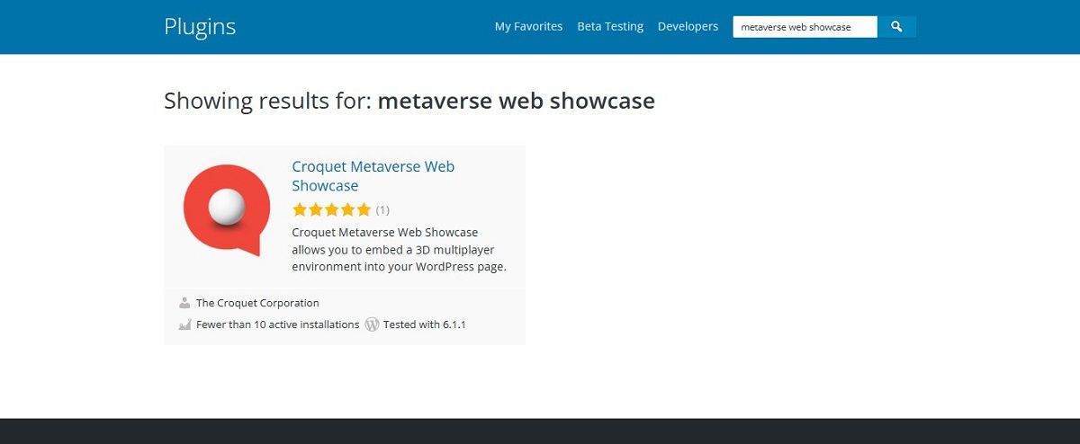 Плагин Metaverse Web Showcase в интерфейсе WordPress