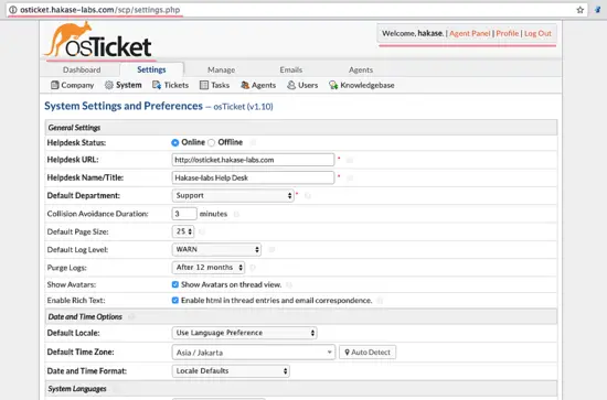 Impostazioni amministrative di osTicket