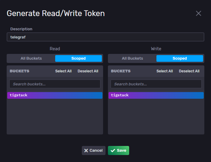 Создание токена InfluxDB