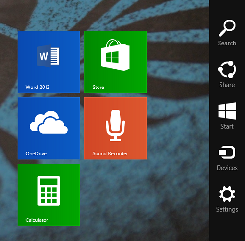 Меню Charms — панель справа для поиска