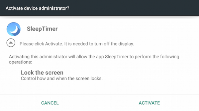 Запрос прав администратора для приложения таймера сна на Android