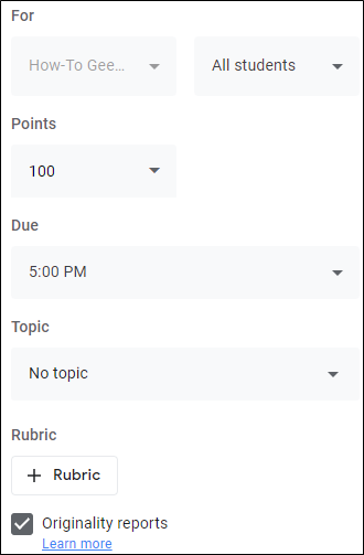 Параметры теста в Google Classroom — настройки оценки и оригинальности