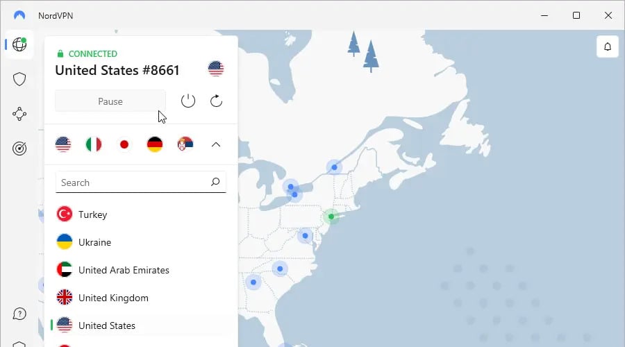 nordvpn connected to united states