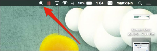 Кнопка остановки записи в строке меню macOS