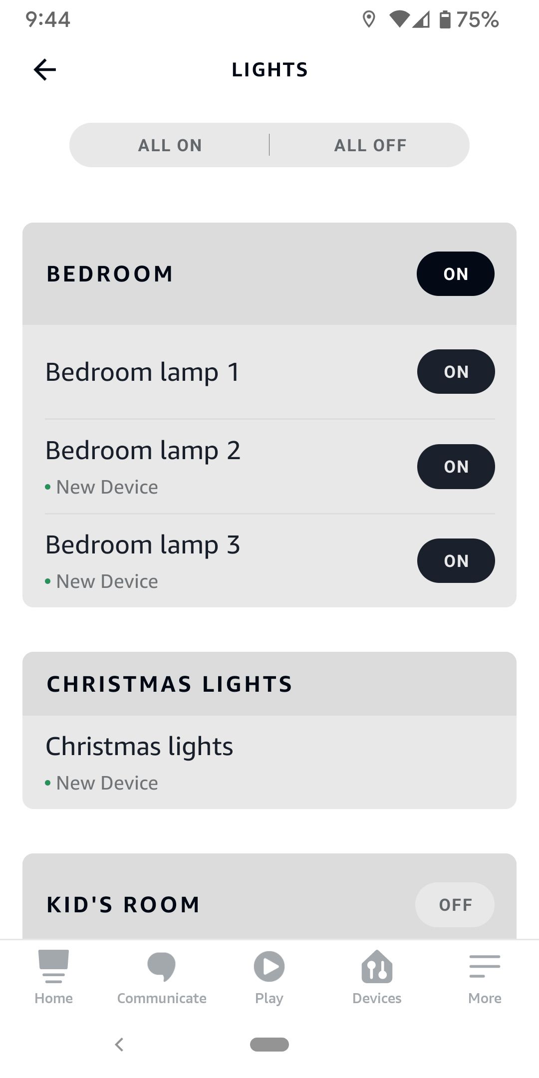 Alexa app Devices screen