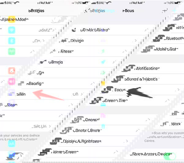 Список режимов Фокус в настройках iPhone