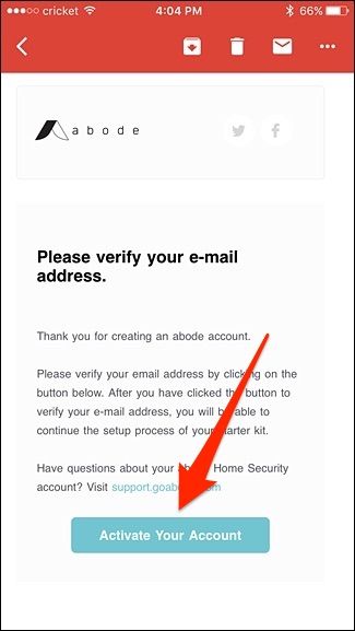 Подтверждение почты для активации аккаунта Abode