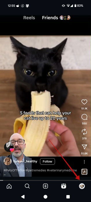 Tocar la foto de perfil en la app de Instagram