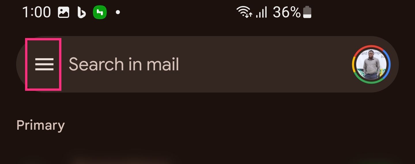 Главное меню приложения Gmail