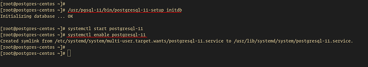 Успешный запуск сервиса PostgreSQL