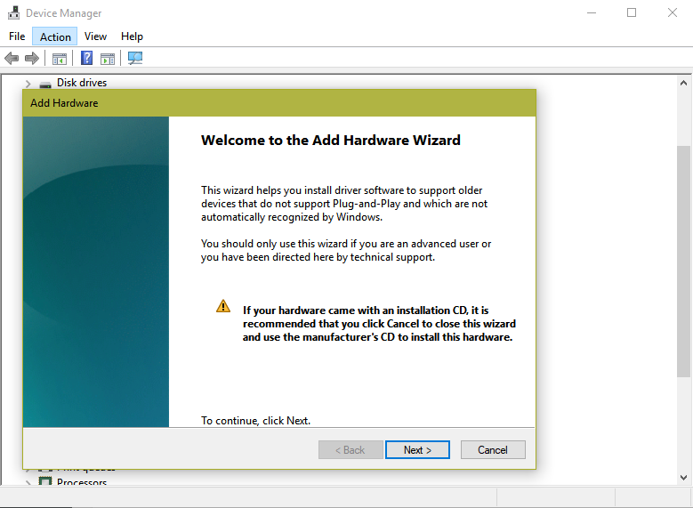 Добавление устаревшего оборудования