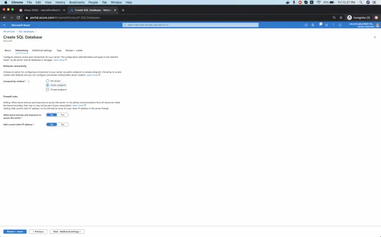 Параметры подключения: Public endpoint выбран
