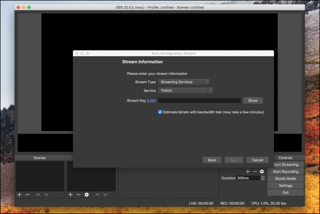 Место для вставки ключа потока в настройках OBS