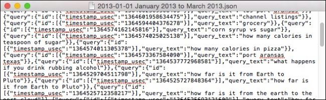 Пример JSON-файла: строки 'query_text' показывают запросы