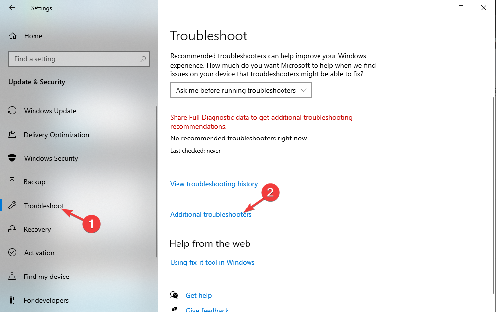 Дополнительные средства устранения неполадок в Windows 10