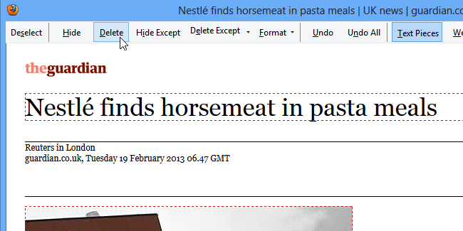 Интерфейс Print Edit в Firefox — удаление элементов страницы