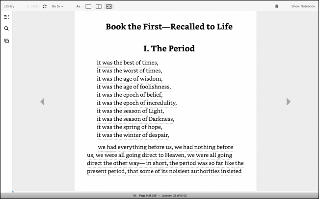 Стандартный вид читалки в приложении Kindle с широкими полями