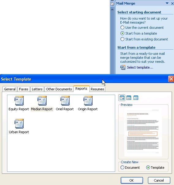 Выбор шаблона документа в Word