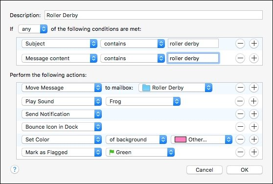 Снимок интерфейса с кнопками управления правилами