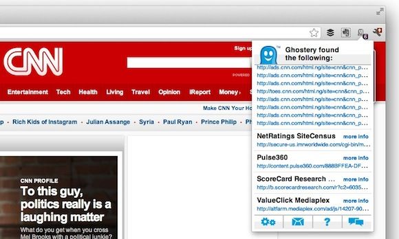 Интерфейс Ghostery с количеством заблокированных трекеров