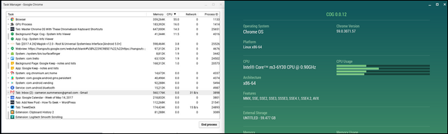 Встроенный диспетчер задач Chrome OS