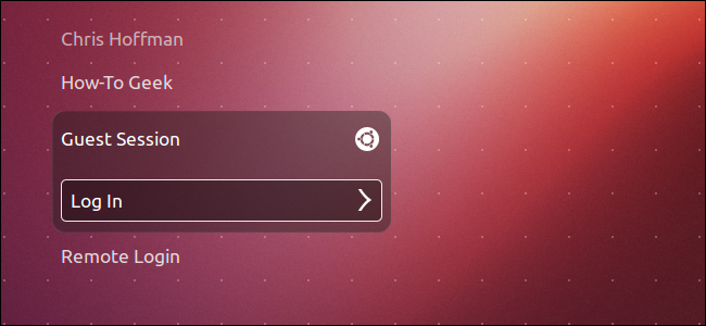 Экран входа Ubuntu с возможностью гостевого входа