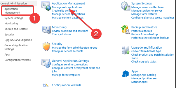 Пункт Управление веб-приложениями