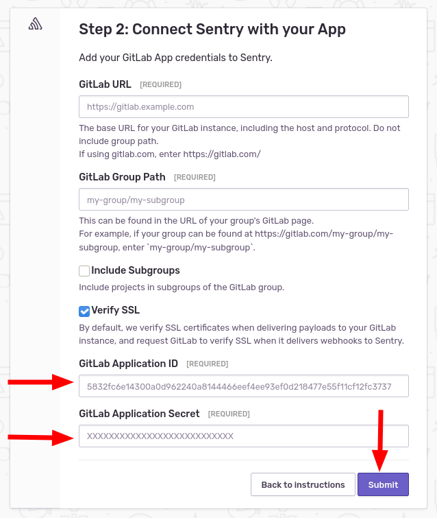 Скриншот добавления интеграции GitLab в Sentry