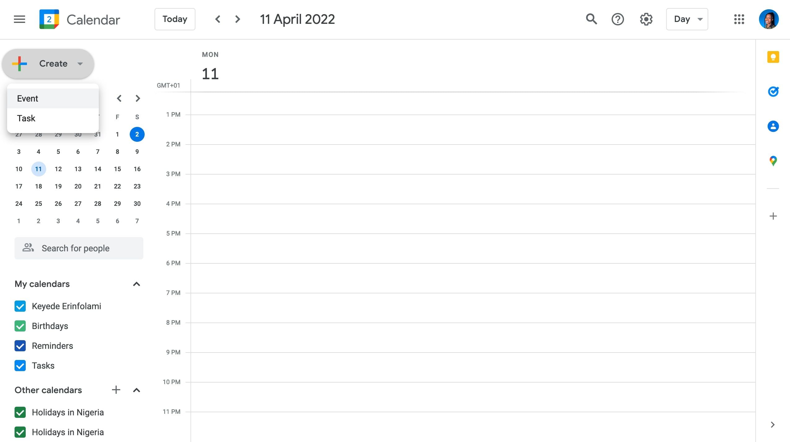 Форма создания события в Google Calendar