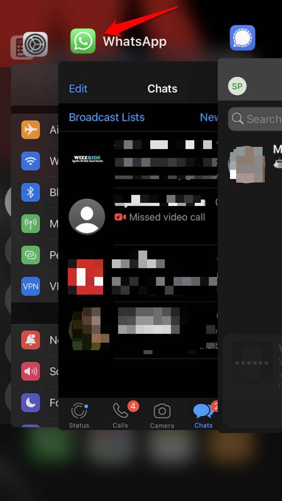 Принудительное закрытие WhatsApp на iPhone