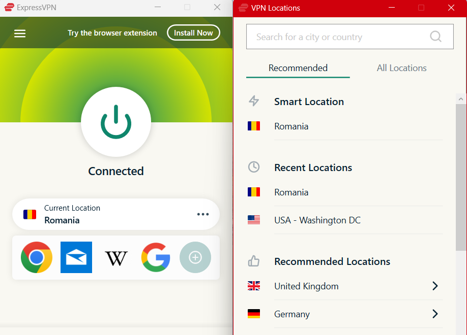 Логотип и интерфейс ExpressVPN