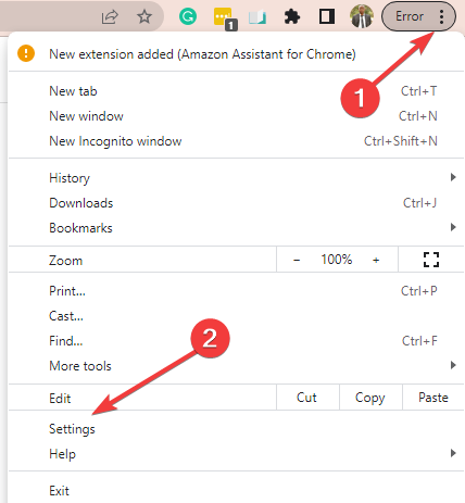 Меню с тремя точками в правом верхнем углу Chrome