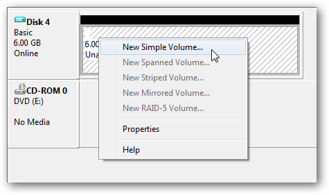 Мастер создания тома — выбор размера