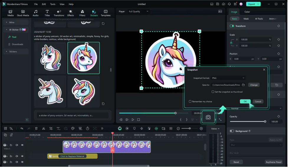 Пример экрана с вариантами стикеров, с настройками цвета и размера