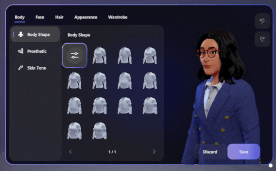 Анимация предварительного просмотра аватара с возможностью вращения и масштабирования