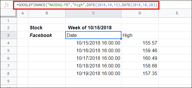 Исторические данные по акциям в Google Таблицах