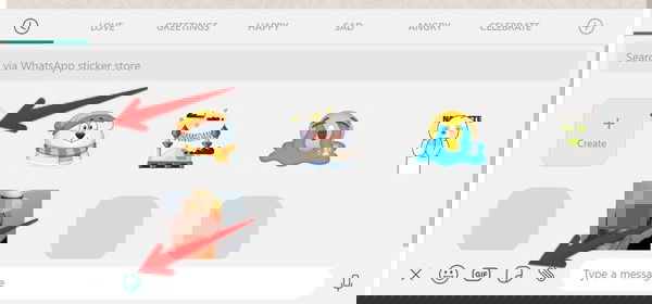 Кнопка создания стикера на ПК в WhatsApp