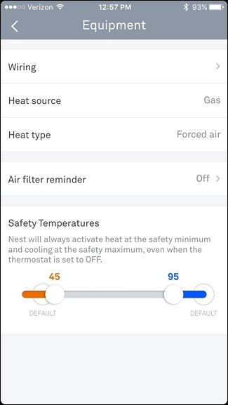 Настройка защитных температур в приложении Nest