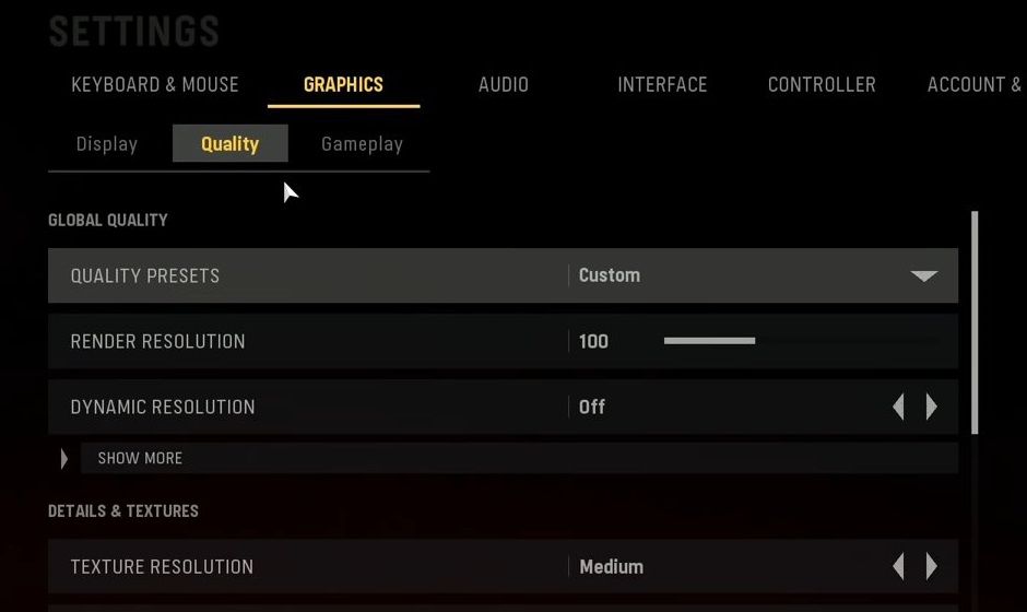 The Quality tab