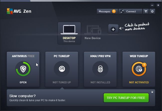 Скриншот: окно AVG Zen с иконкой Антивирус