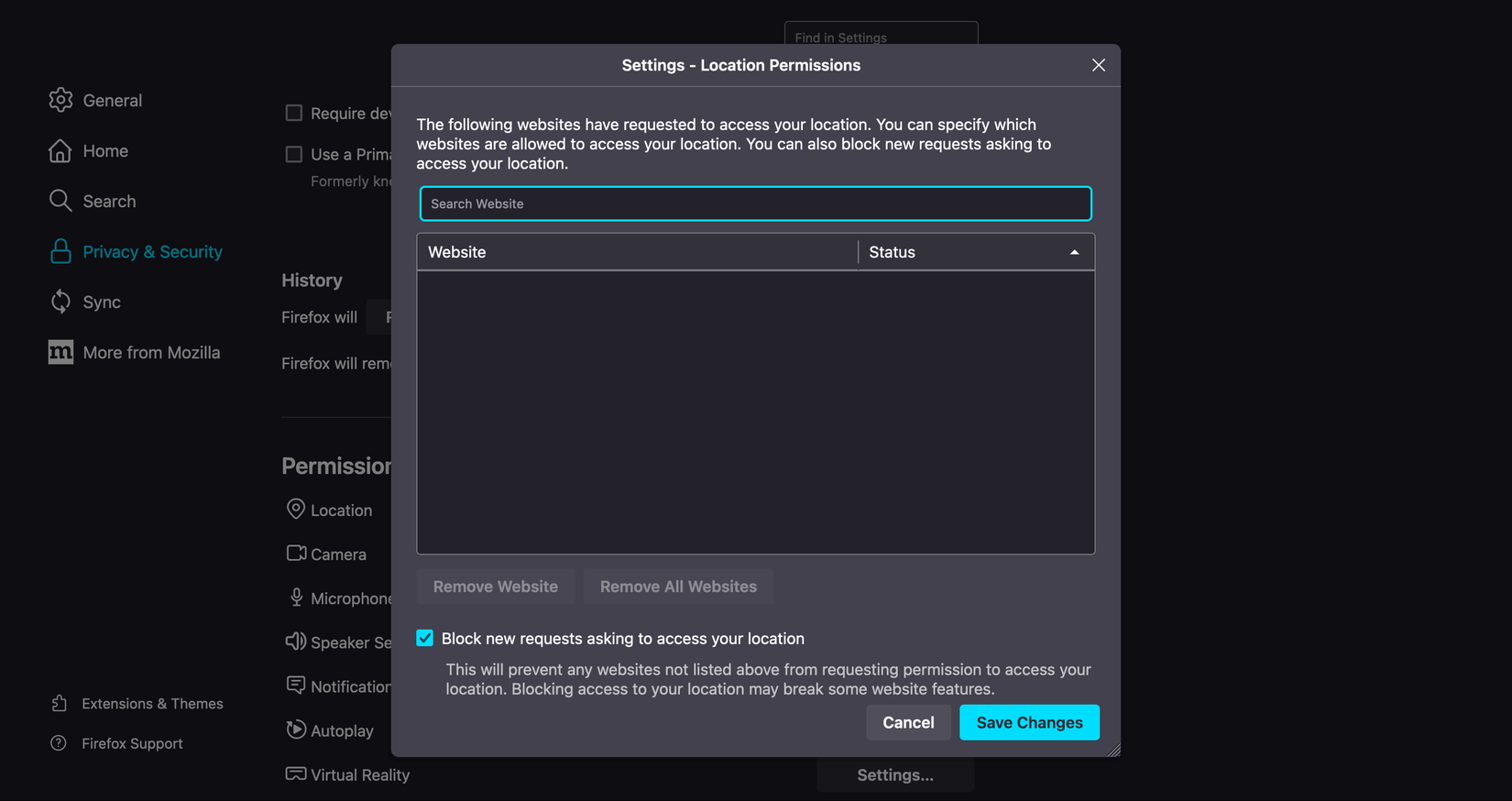 Запросы местоположения заблокированы в Firefox
